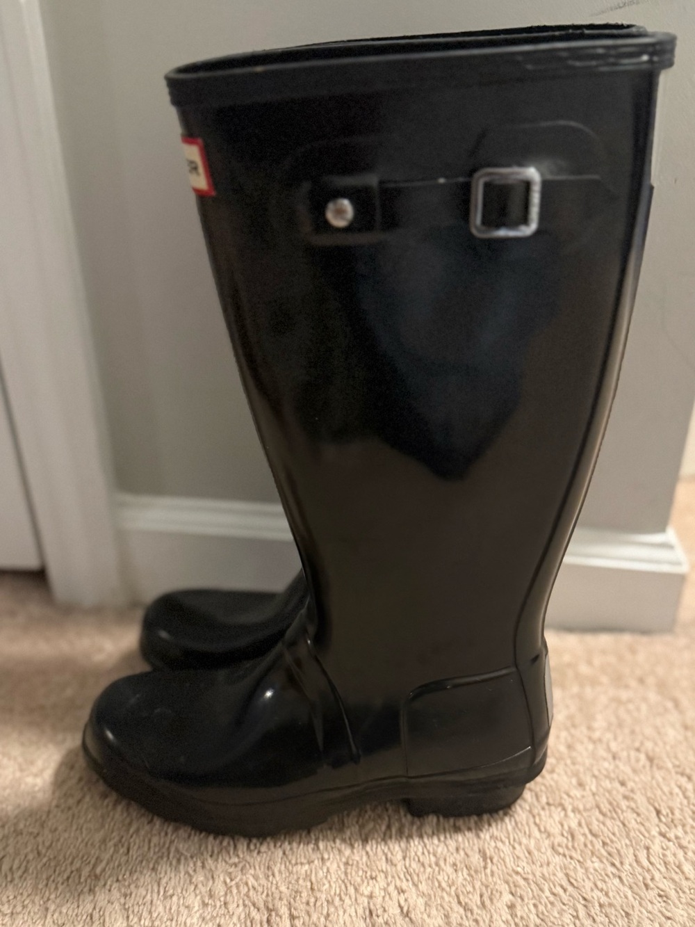 Hunter Gloss Black Tall Rain Boots with Buckle